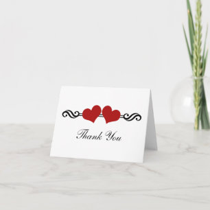 Elegant Hearts Wedding Dankeschön Card, Red Dankeskarte