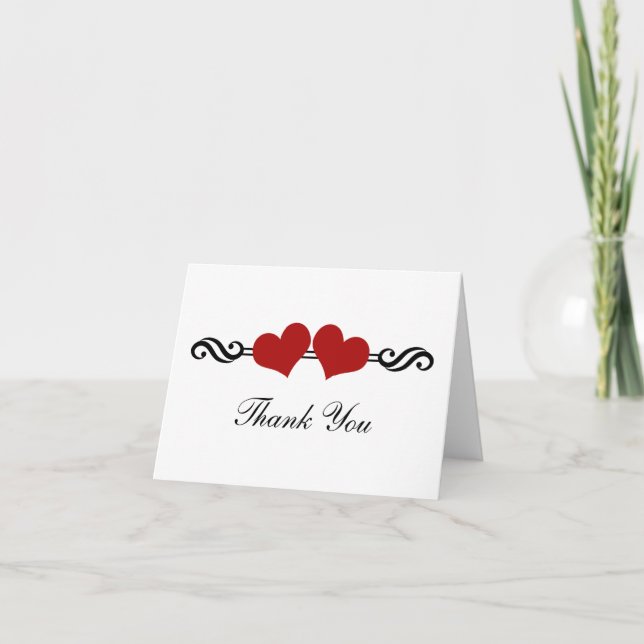 Elegant Hearts Wedding Dankeschön Card, Red Dankeskarte (Vorderseite)