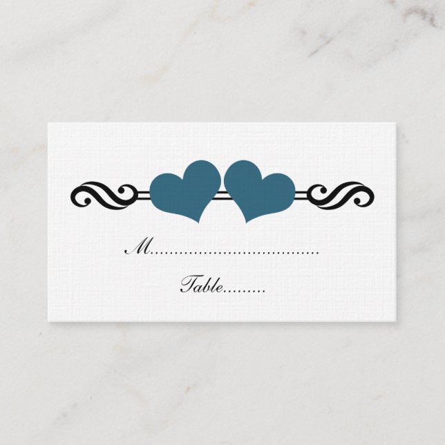 Elegant Hearts Wedding Platzkarte, Blue Platzkarte (Vorderseite)