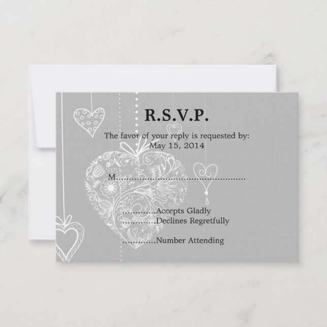 Elegant Hearts Wedding RSVP Karte (Vorderseite)