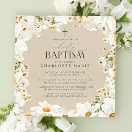 Elegant Heilige Taufe Kreuz Wasserfarbe Daisy Einladung