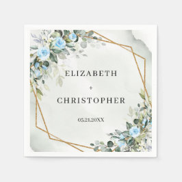 Elegant Hellblaue Blumen Eukalyptus Goldhochzeit Serviette