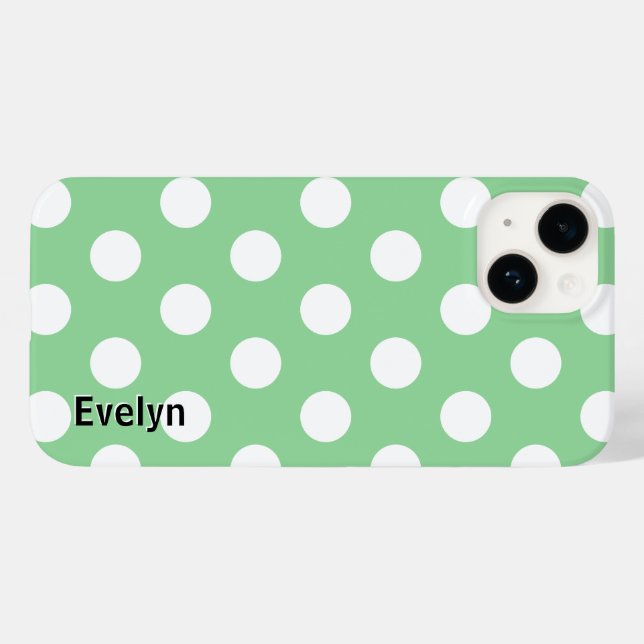 Elegant hellgrüne weiße Polka Dots Gemustert Case-Mate iPhone 14 Hülle (Rückseite (Horizontal))