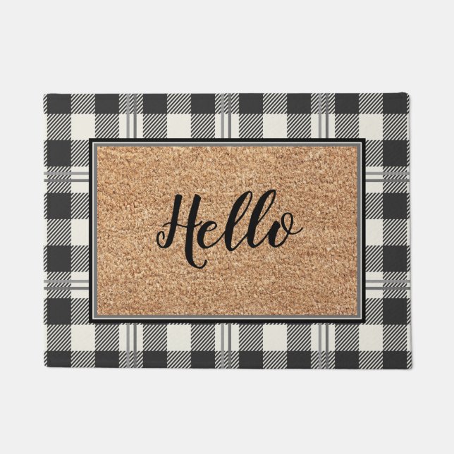 Elegant Hello Imitats Coir Buffalo Kariertes Desig Fußmatte (Vorderseite)
