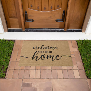 Elegant Hello Welcome Word Art on Imitats Burlap Fußmatte