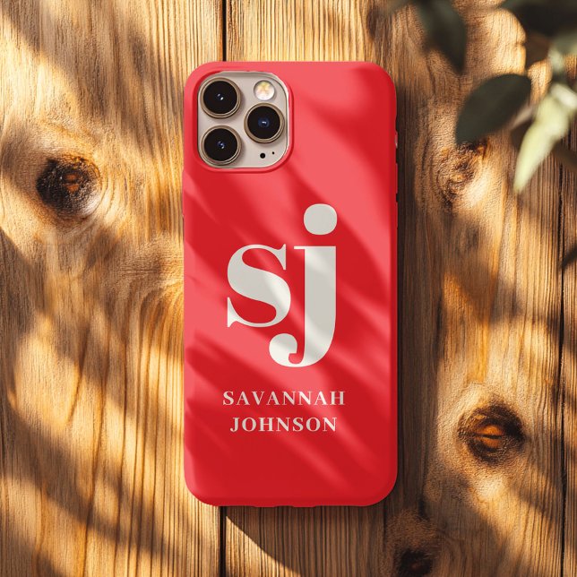 Elegant hellrote Monogramminitialen Case-Mate iPhone Hülle (Von Creator hochgeladen)