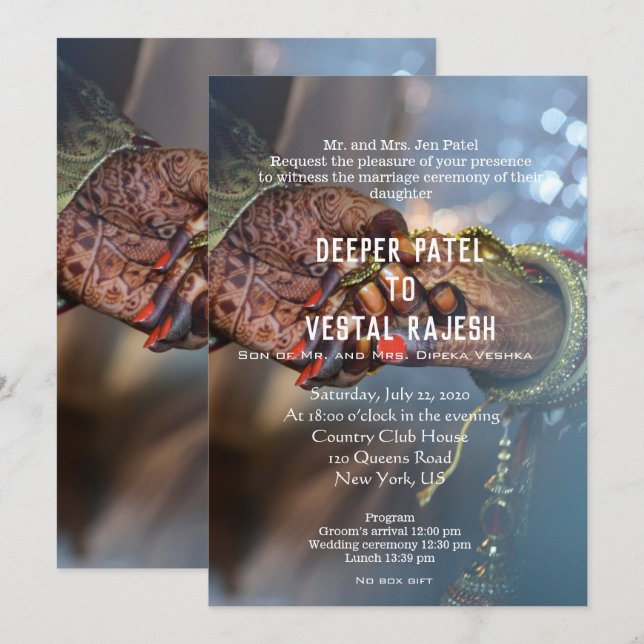 Elegant Henna Indian Wedding Invite Einladung (Vorne/Hinten)