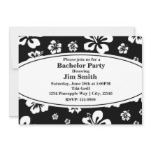 Elégant Hibiscus Floral Black & White Invitation