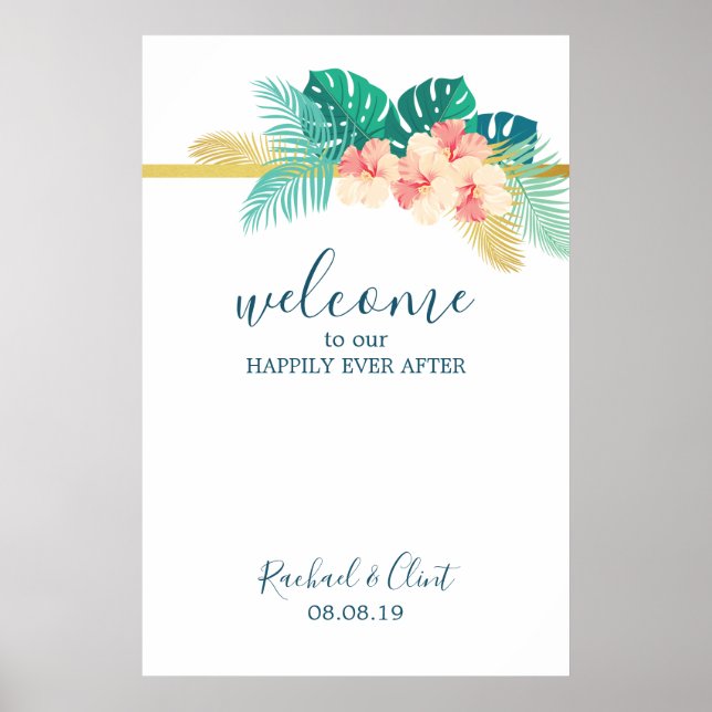 Élégant hibiscus hawaïen Mariage affiche de bienve (Devant)