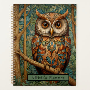 Élégant hibou rétro boho bohème bohème forêt verte