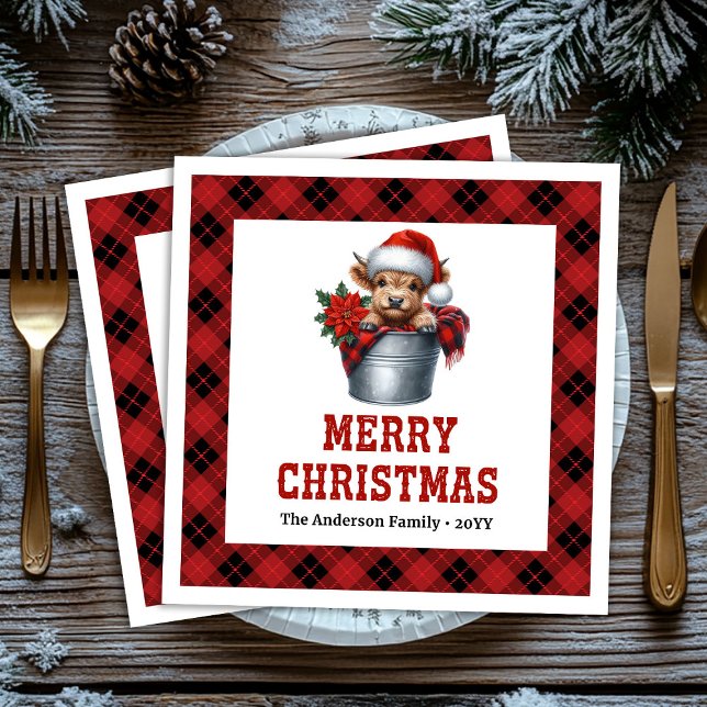 Elegant highland cow Christmas napkins buffalo  Serviette (Elegant highland cow Christmas napkins buffalo plaid decor

)