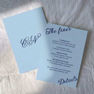 Elegant Himmelblau Küsten-Romanische Hochzeit im C Begleitkarte