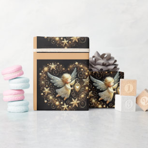 Elegant Himmelsgold Engel & Sterne Weihnachten Geschenkpapier
