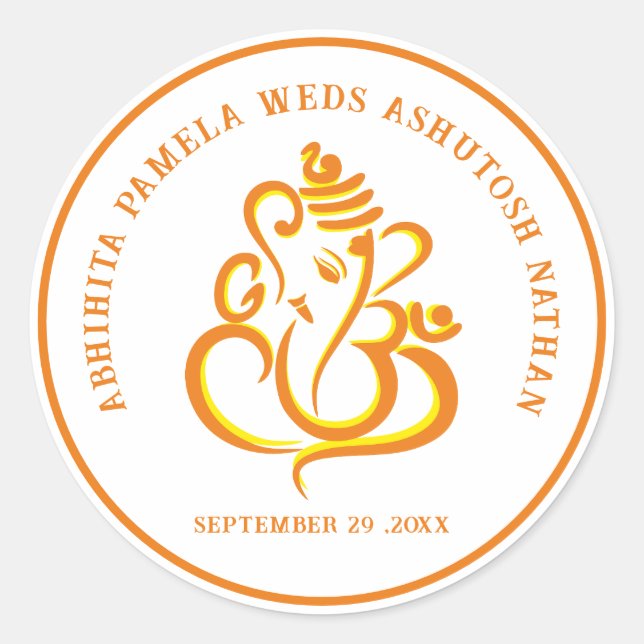 Elegant Hindu Wedding Ganesha Runder Aufkleber (Vorderseite)