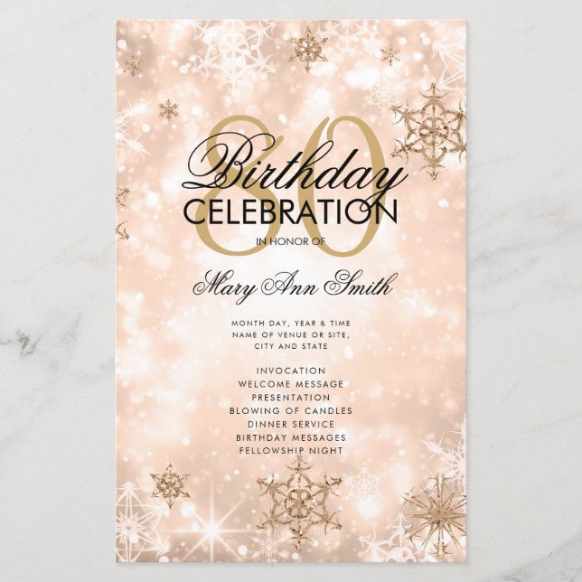 Élégant Hiver 80 Anniversaire Programme Rose Gold  (Devant)