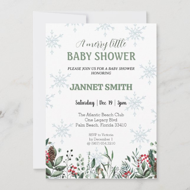Élégant hiver baby shower de Noël Invitation (Devant)
