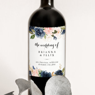 Élégant hiver Floral Mariage Étiquettes de vin