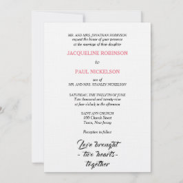 Elegant Hochzeit Pink White Two Hearts Einladung
