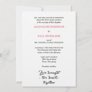 Elegant Hochzeit Pink White Two Hearts Einladung