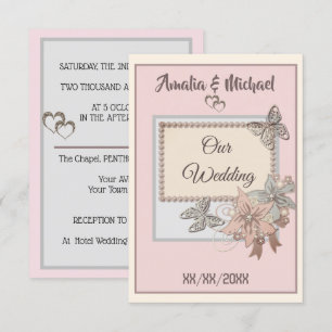 Elegant, Hochzeit, Verlobung, Schmetterling Einladung
