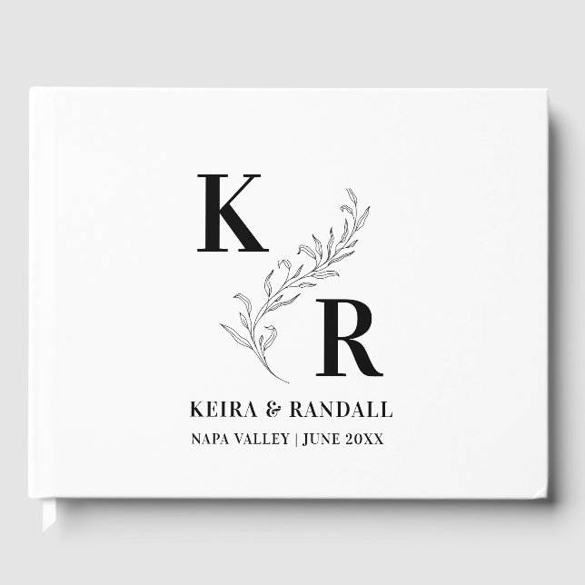 Elegant: Hochzeitmonogramm Minimalistisch Schwarz- Gästebuch (Vorderseite)