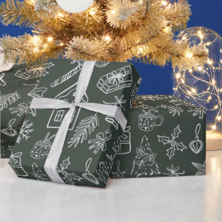 Elegant Holiday Doodles Wrapping Paper Geschenkpapier