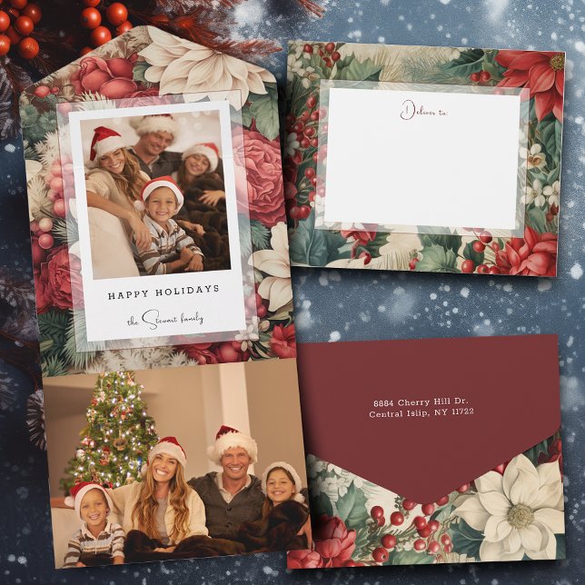 Elegant Holiday Floral Photo All In One Einladung (Von Creator hochgeladen)