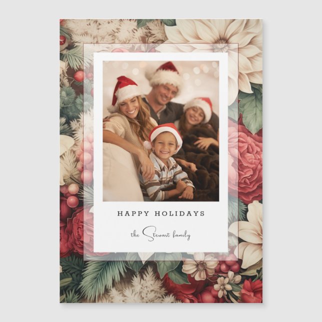 Elegant Holiday Floral Photo Magnetkarte (Vorderseite)