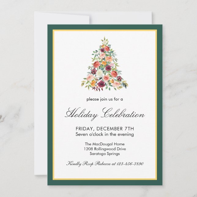Elégant Holiday Floral Tree Party Invitation (Devant)