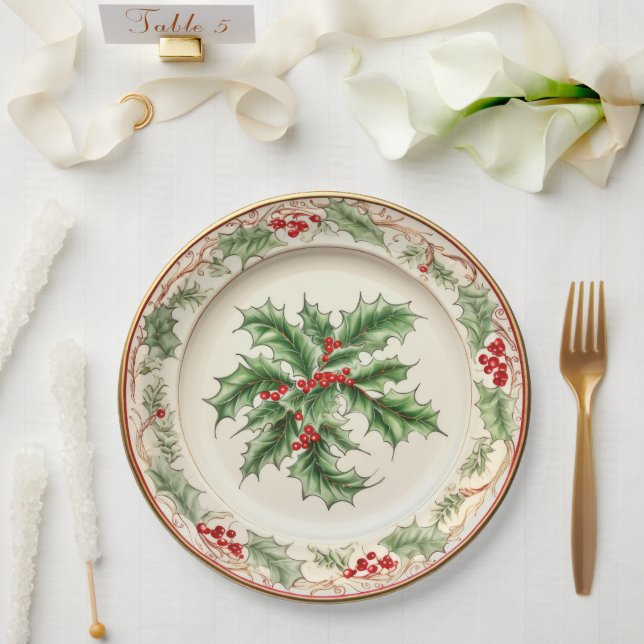 Elegant Holiday Holly Pappteller (Hochzeit)