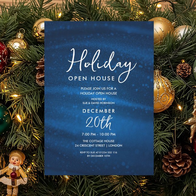 Elegant Holiday Open House Navy Sparkle Glam Einladung (Elegant Holiday Open House Navy Sparkle Glam Invitation)