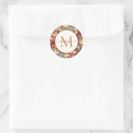 Elegant Holiday Poinsettia Christmas Monogram Runder Aufkleber