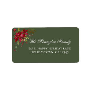 Elegant Holiday Poinsettia Holly Adresse Adressaufkleber