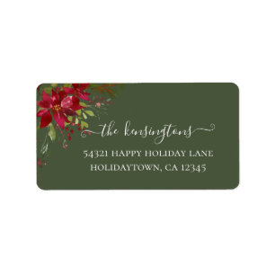 Élégant Holiday Poinsettia Holly Étiquette de adre