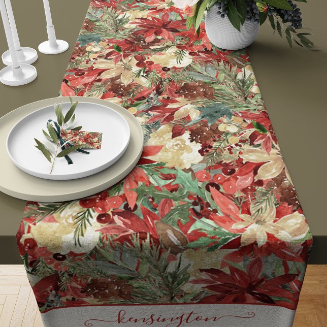Elegant Holiday Poinsettia Weihnachten Kurzer Tischläufer (Elegant Holiday Poinsettia Christmas Floral Short Table Runner)