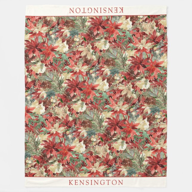 Elegant Holiday Poinsettia Weihnachtsblumen Name Fleecedecke (Vorderseite)