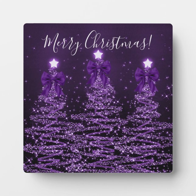 Elegant Holiday Purple Christmas Trees Bows Fotoplatte (Vorderseite)