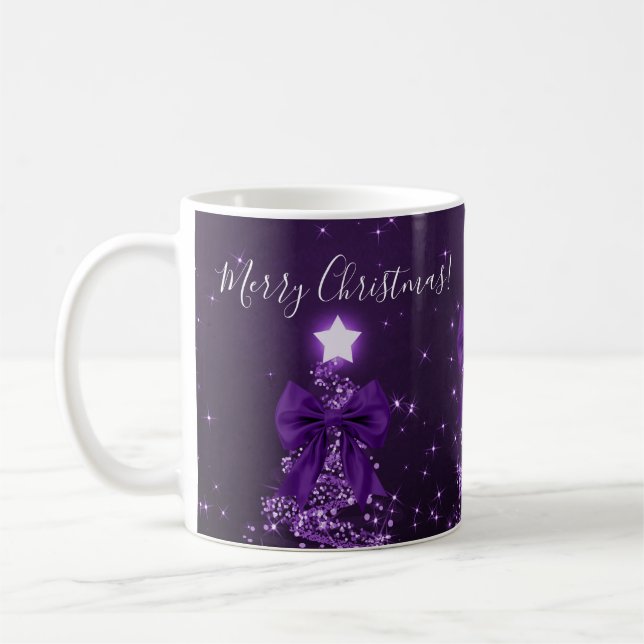 Elegant Holiday Purple Christmas Trees Bows Kaffeetasse (Links)