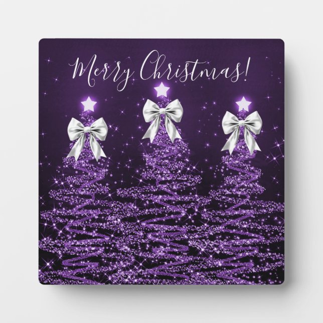 Elegant Holiday Purple Christmas Trees Silver Bows Fotoplatte (Vorderseite)