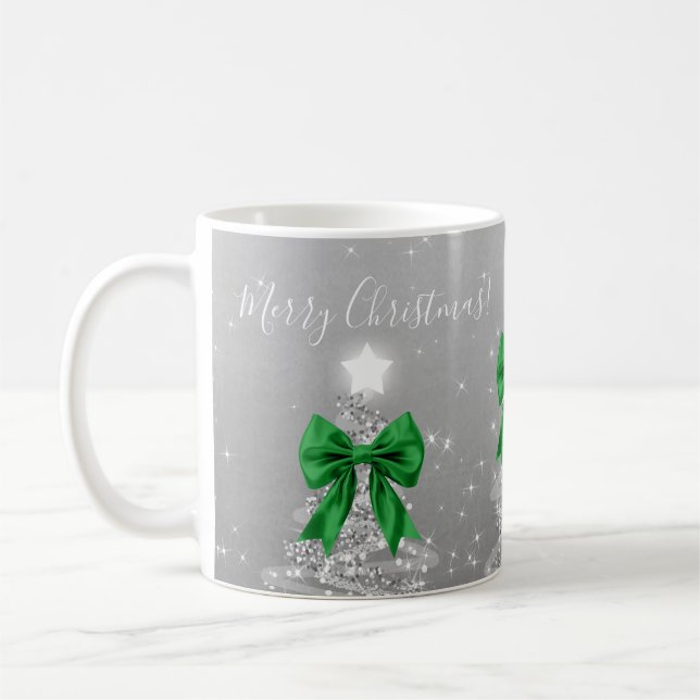Elegant Holiday Silver Christmas Trees Green Bows Kaffeetasse (Links)
