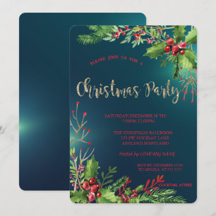 Elegant Holly Berries Company Weihnachts-Party Einladung
