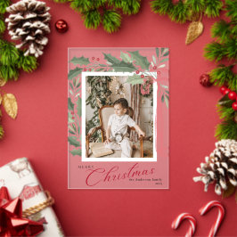 Elegant Holly Berries Family Photo Christmas Card Acryleinladungen