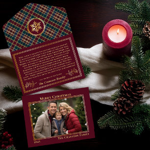 Elegant Holly Berries Kariertes Foto Weihnachtsbri All-in-One-Einladung