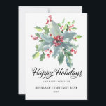 Elegant Holly Berries Non-Foto 2022 Corporate Feiertagskarte<br><div class="desc">Elegant und beruflich,  diese Firmenweihenkarte heilig und roten Beerenholz in der Mitte. Auf der Rückseite befindet sich eine bearbeitbare,  vorgedruckte Nachricht und der Platz für Ihr Firmenlogo. Sie können das Logo einfach löschen,  wenn Sie es nicht gewollt haben.</div>
