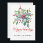 Elegant Holly Berries Non-Foto 2024 Corporate Feiertagskarte<br><div class="desc">Elegant und beruflich,  diese Firmenweihenkarte heilig und roten Beerenholz in der Mitte. Auf der Rückseite befindet sich eine bearbeitbare,  vorgedruckte Nachricht und der Platz für Ihr Firmenlogo. Sie können das Logo einfach löschen,  wenn Sie es nicht gewollt haben.</div>