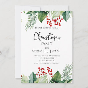 Elegant Holly Berries Weihnachtsfeier Party Einlad Einladung
