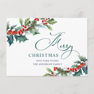 Elegant Holly Berry Christmas Mistletoe Gruß Feiertagskarte