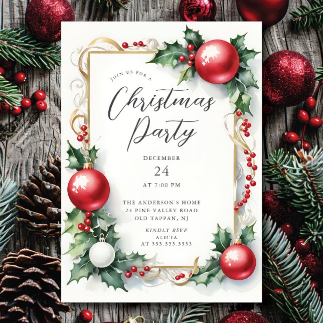 Elegant Holly Berry Christmas Party Invitation (Créateur téléchargé)