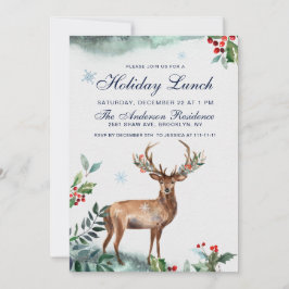 Elegant Holly Berry Deer Weihnachtsfest Mittagesse Einladung