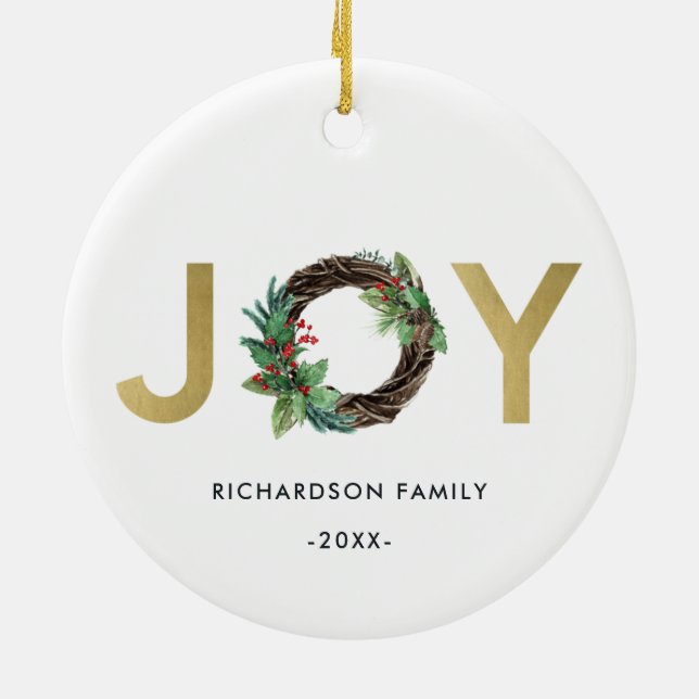 ELEGANT HOLLY BERRY RED GOLD JOY WREATH CHRISTMAS KERAMIK ORNAMENT (Hinten)